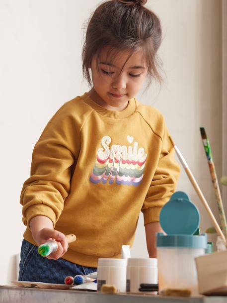 Sweatshirt with Bouclé Smile Motif for Girls mustard 