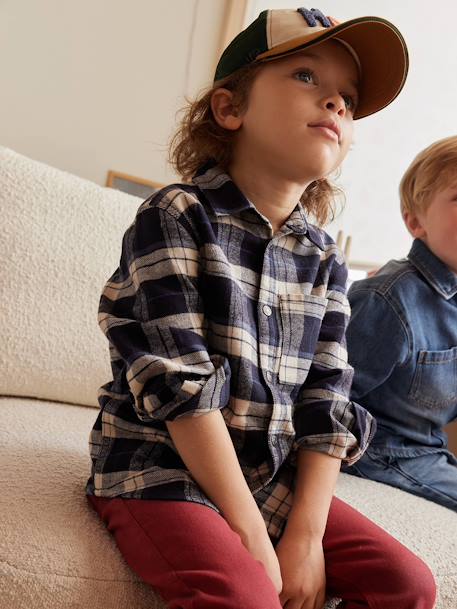 Chequered Flannel Shirt for Boys chequered white+night blue+slate blue 