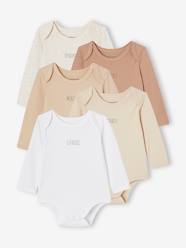 Pack of 5 Long Sleeve Bodysuits in Organic Cotton with Cutaway Shoulders for Babies, BASICS