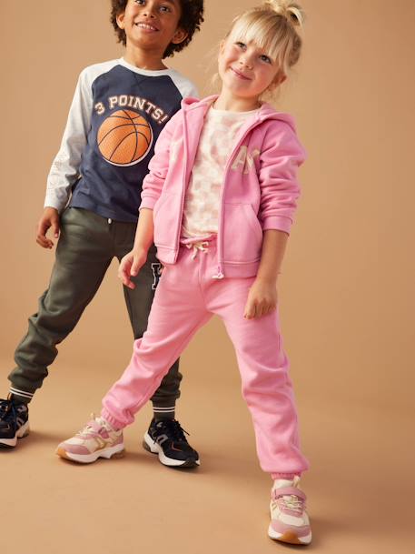 Fleece Joggers with Paperbag Waistband for Girls green+navy blue+sweet pink 