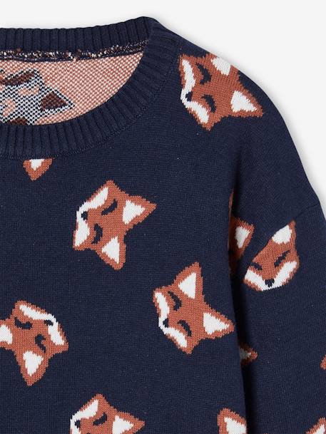 Fun Jacquard Jumper with Foxes for Boys night blue 