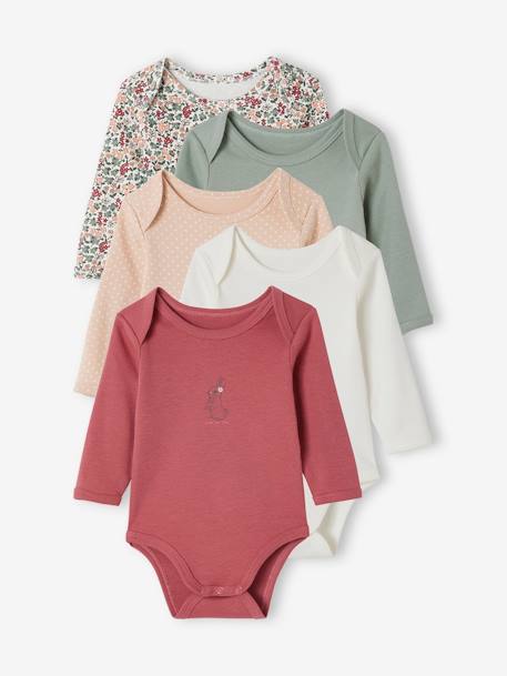 Pack of 5 Long Sleeve Bodysuits with Cutaway Shoulders for Babies sage green 