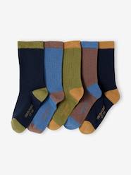 -Pack of 5 Pairs of Two-Tone Rib Knit Socks for Boys