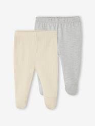 Pack of 2 Footed Trousers in Rib Knit for Babies