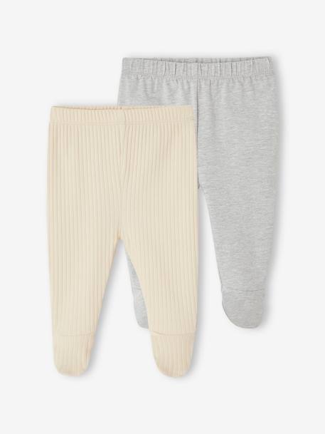 Pack of 2 Footed Trousers in Rib Knit for Babies marl grey 