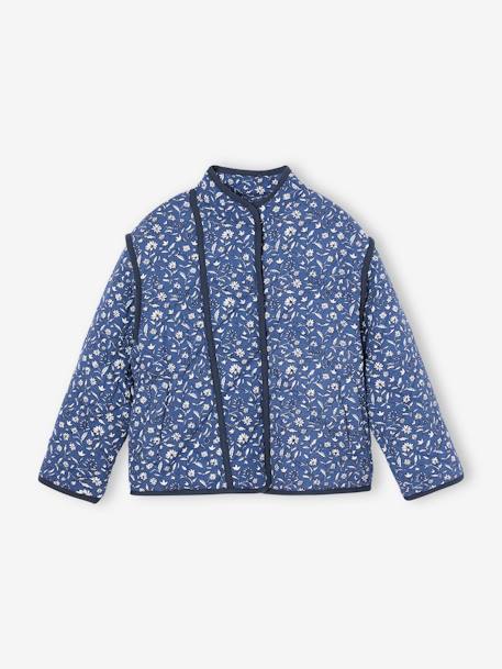 Padded Floral Jacket with Sherpa Lining, for Girls printed blue 