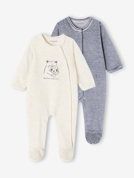 Pack of 2 Velour Sleepsuits for Babies night blue 