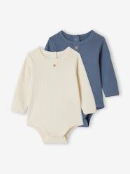 Baby-Bodysuits & Sleepsuits-Pack of 2 Long Sleeve Bodysuits in Organic Cotton