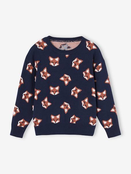 Fun Jacquard Jumper with Foxes for Boys night blue 