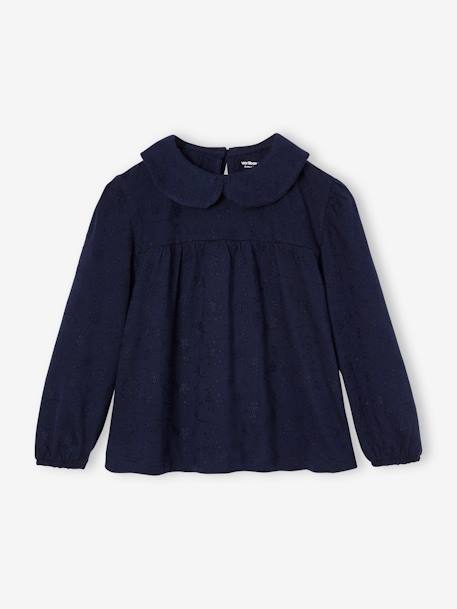 Blouse with Broderie Anglaise for Girls ecru+navy blue 