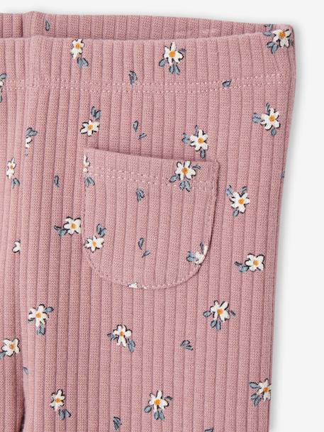 Printed Leggings in Rib Knit for Babies mauve+slate blue 