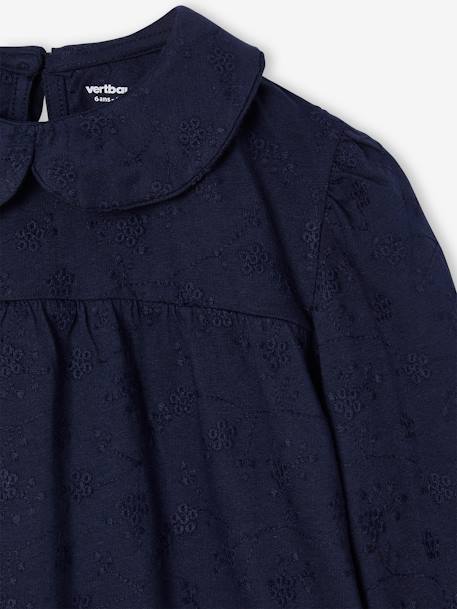 Blouse with Broderie Anglaise for Girls ecru+navy blue 