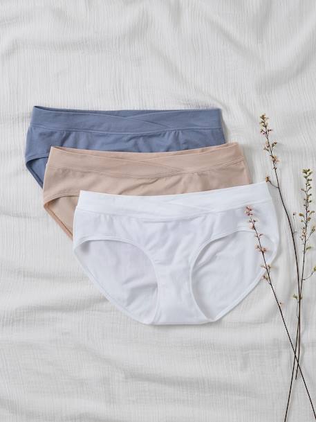 Pack of 3 Seamless Shorties in Microfibre for Maternity BLACK DARK SOLID+grey blue+pale pink 