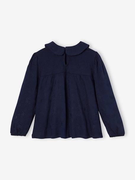 Blouse with Broderie Anglaise for Girls ecru+navy blue 