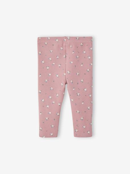 Printed Leggings in Rib Knit for Babies mauve+slate blue 