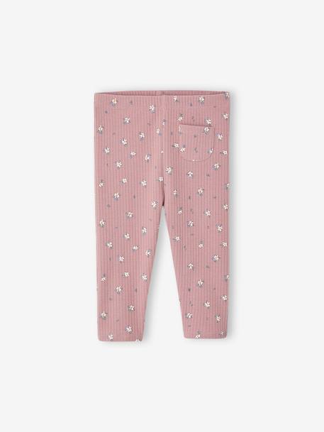 Printed Leggings in Rib Knit for Babies mauve+slate blue 