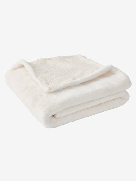 Blanket in Cotton Gauze & Faux Fur beige 