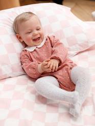 -Corduroy Rompers with Floral Print & Broderie Anglaise Collar for Babies