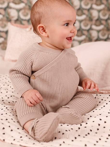 Knitted Wrapover Cardigan for Babies beige 