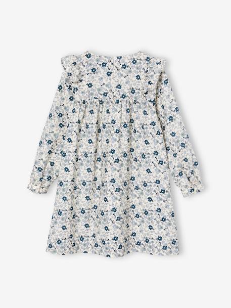 Ruffled Dress with Floral Print, for Girls ecru+indigo 