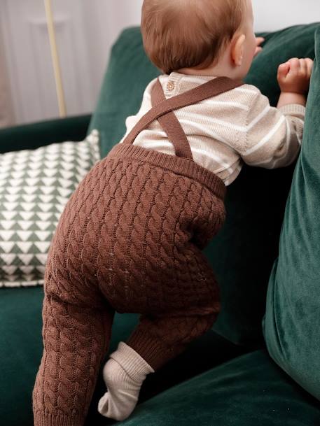 Striped Jumper & Trousers with Braces in Cable Knit Ensemble for Babies chocolate 