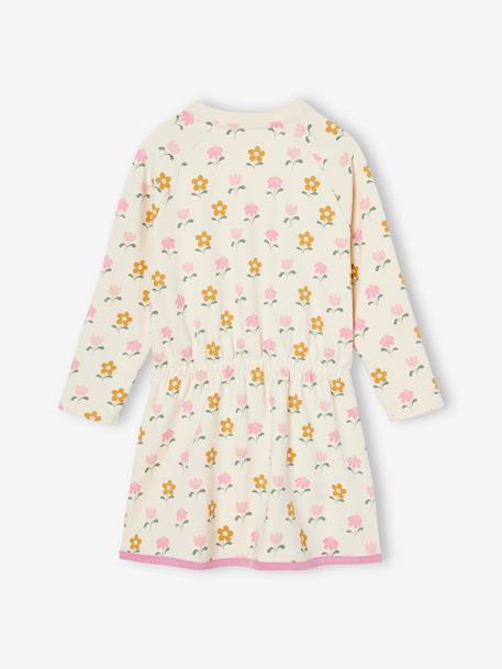 Fleece Dress with Flower Motifs for Girls vanilla 