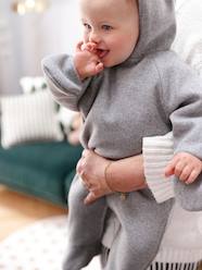 Hooded Pramsuit in Woollen-Like Fabric, Asymmetric Fastening, for Babies