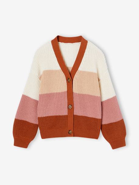 Rib Knit Cardigan for Girls old rose+pistachio+purple clover+striped pink 