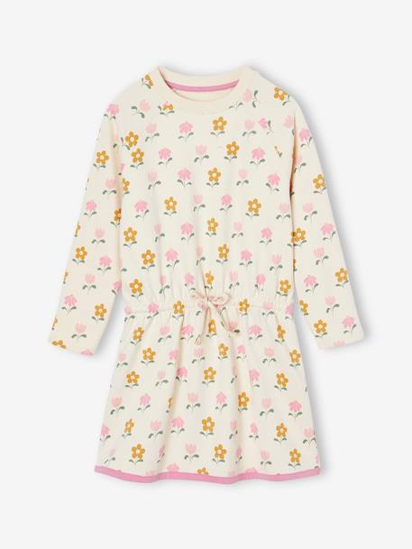 Fleece Dress with Flower Motifs for Girls vanilla 