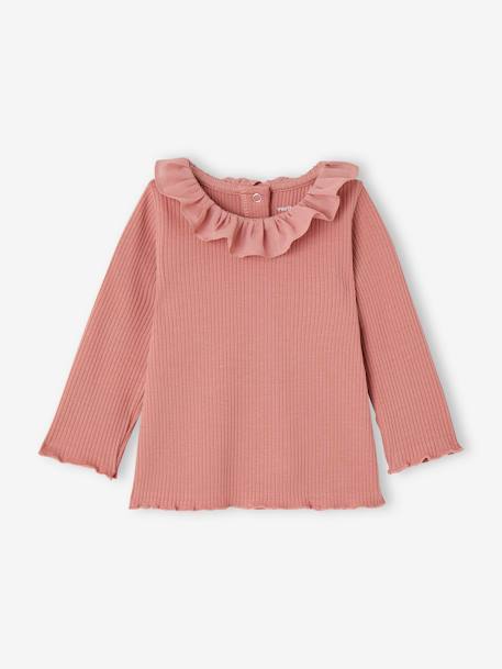 Wide Neck Rib Knit Top for Babies caramel+old rose 