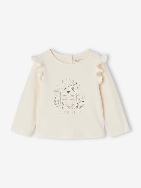 Long Sleeve T-Shirt with Print & Ruffles for Babies ecru 