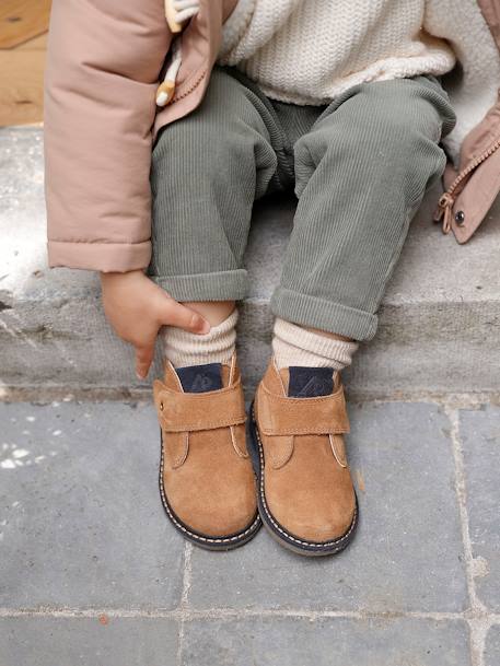 Leather Boots with Hook-&-Loop Strap, for Babies camel 