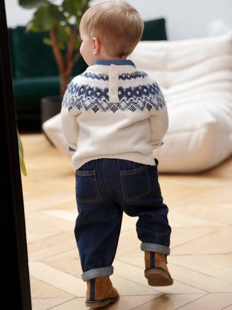 Jacquard Jumper in Ultra Soft Fuzzy Knit for Baby Boys ecru 