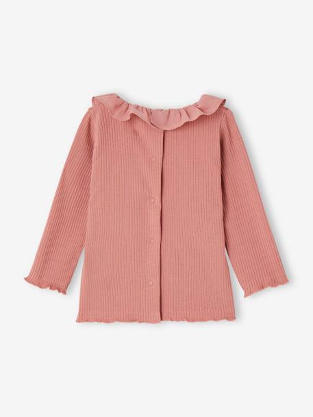 Wide Neck Rib Knit Top for Babies caramel+old rose 