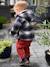 Chequered Hooded Coat in Woollen Fabric, Sherpa Lining, for Babies navy blue 