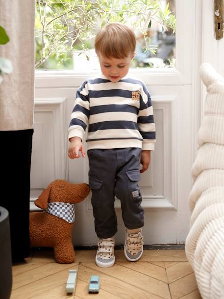 Striped Sweatshirt + Cargo Trousers Ensemble for Baby Boys slate blue 