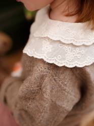 Baby-Jumpers, Cardigans & Sweaters-Jumpers-Fancy Knit Jumper with Embroidered Collar for Baby Girls