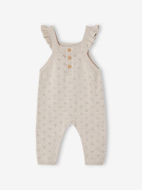 Knitted Dungarees with Frilly Straps for Babies marl beige 