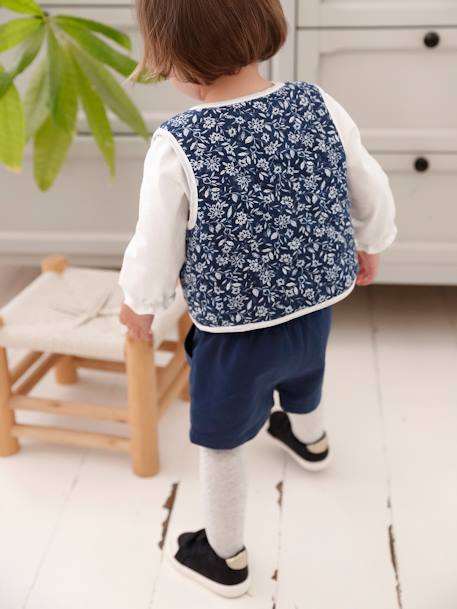 Top + Floral Waistcoat + Shorts Ensemble for Baby Girls denim blue 