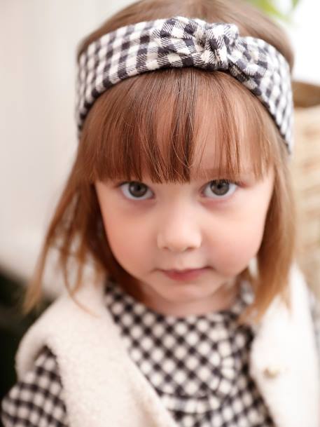 3-Piece Ensemble, Gingham Dress + Waistcoat + Headband for Babies chequered black 