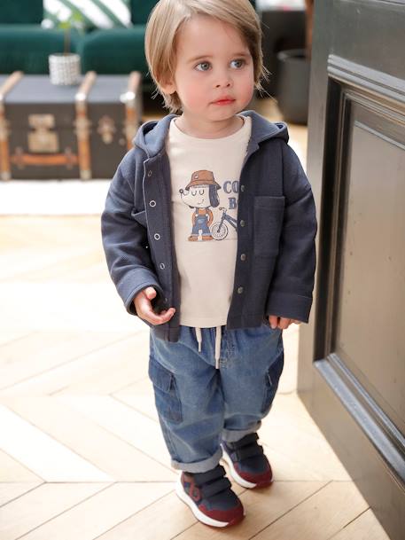 Hooded Shirt with Press Studs on the Front for Babies slate blue 