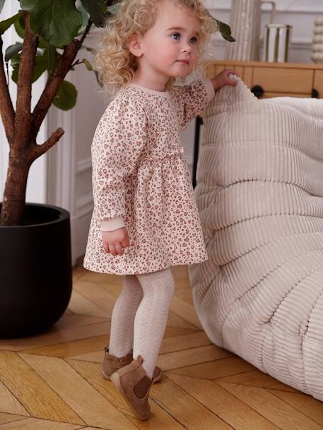 Fleece Dress for Babies golden beige+night blue+sand beige 