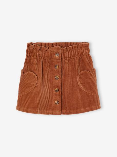 Corduroy Skirt with Heart Pockets for Girls cinnamon+mauve 