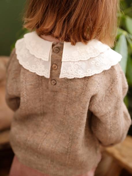 Fancy Knit Jumper with Embroidered Collar for Baby Girls taupe 