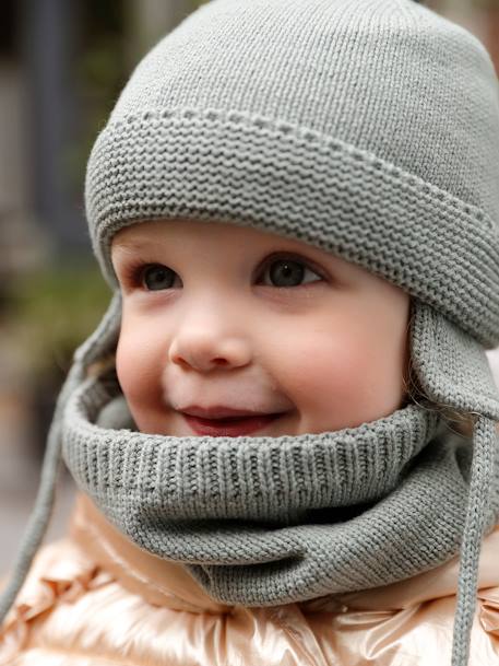 Beanie + Snood + Mittens Set for Baby Boys, Basics aqua green+grey blue 