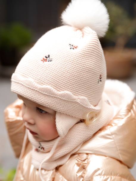 Beanie + Snood + Mittens Set for Baby Girls sand beige 