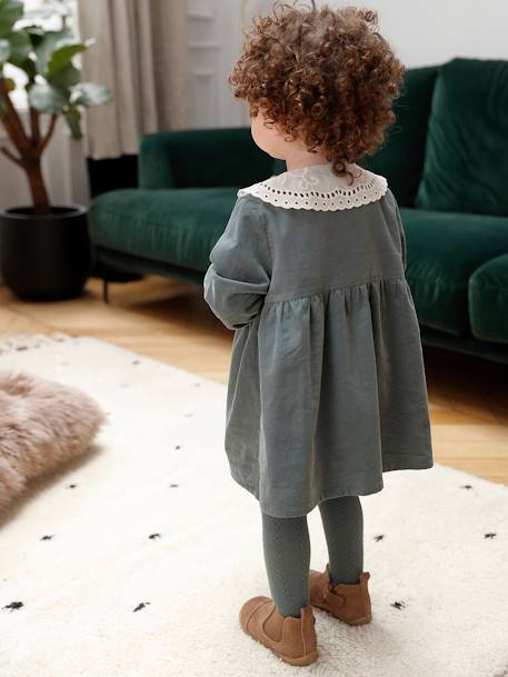 Velour Dress with Embroidered Collar, for Babies green 