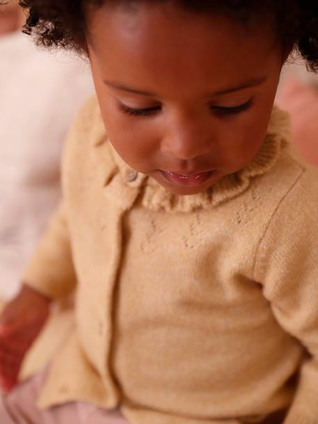 Openwork Cardigan for Babies ochre+old rose 