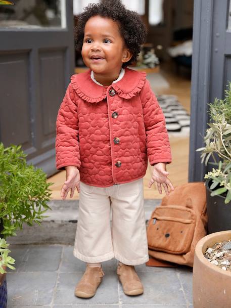 Padded Corduroy Jacket, Sherpa Lining, for Babies terracotta 