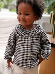 -Gingham Blouse with Frilled Collar for Baby Girls